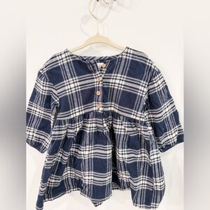 Little Planet- Baby Girl- Navy White Plaid Button-Front Dress